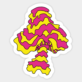 The Perfect Mushroom: Exotic Trippy Drippy Wavy Pink and Yellow Stripes Contour Lines Sticker